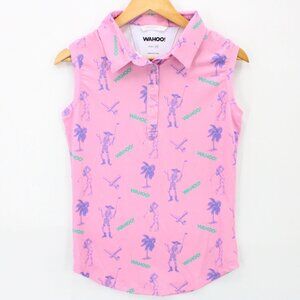 WAHOO Polo Shirt Womens Ladies  Pink Sleeveless Skull Graphic Golf Outdoor Sz XS